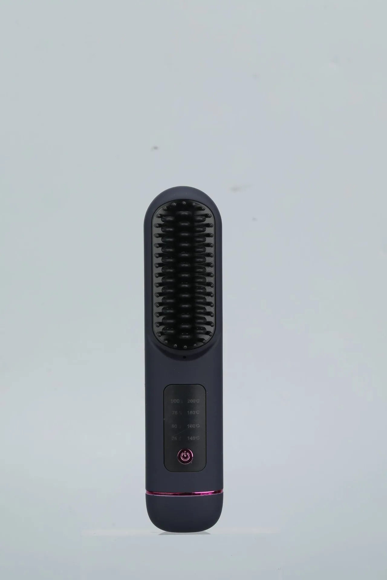 White, blue, and grey portable charging negative ion straight hair comb on a plain background.