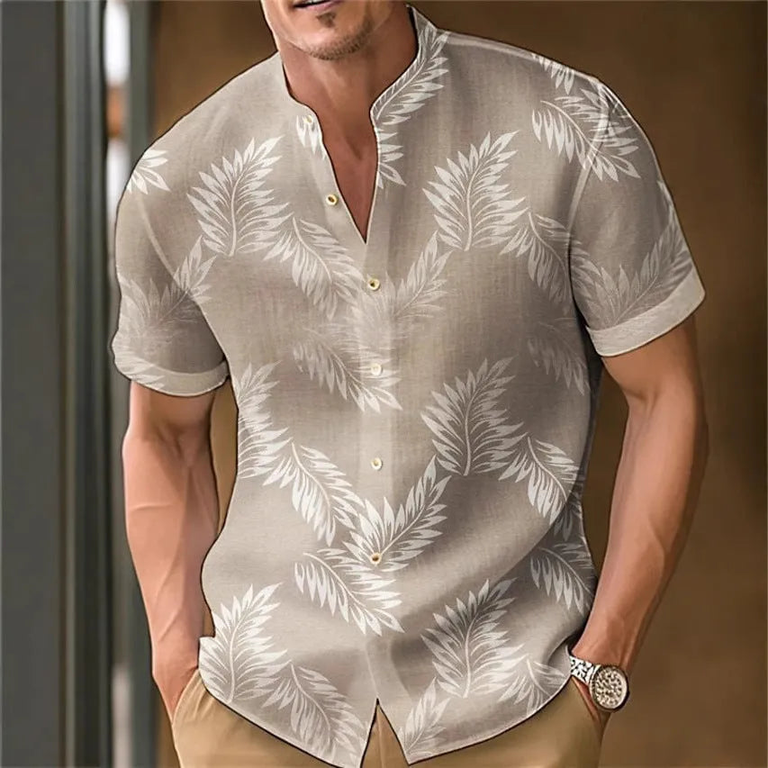 Men's printed casual shirt in polyester fibre, available in sizes S to 4XL and eight colours.