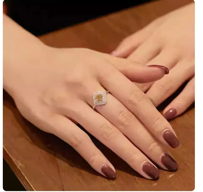 Sterling silver ring with yellow zircon stones in European American style for women sizes 6 to 9