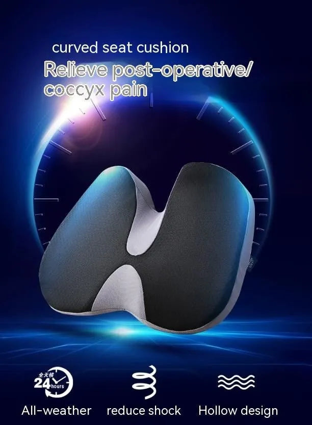 Curved bevel seat cushion in solid colour with memory foam core for tailbone and driving support