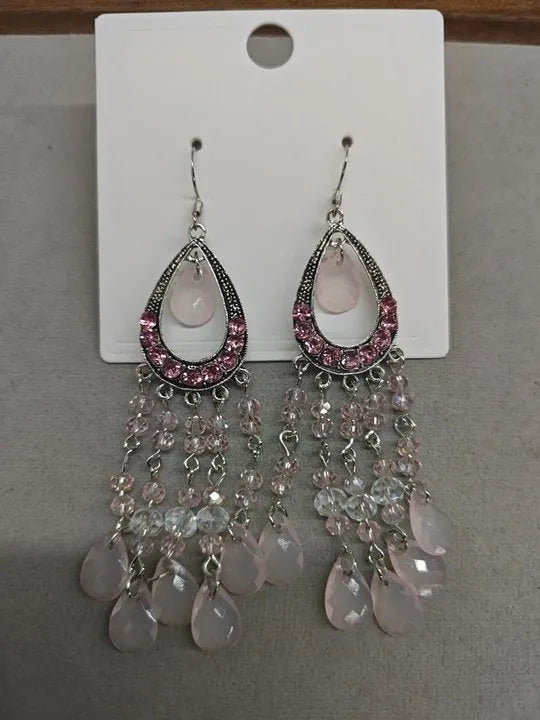 Water drop glass tassel earrings with diamond-embedded treatment, light luxury high-grade style, five colour options