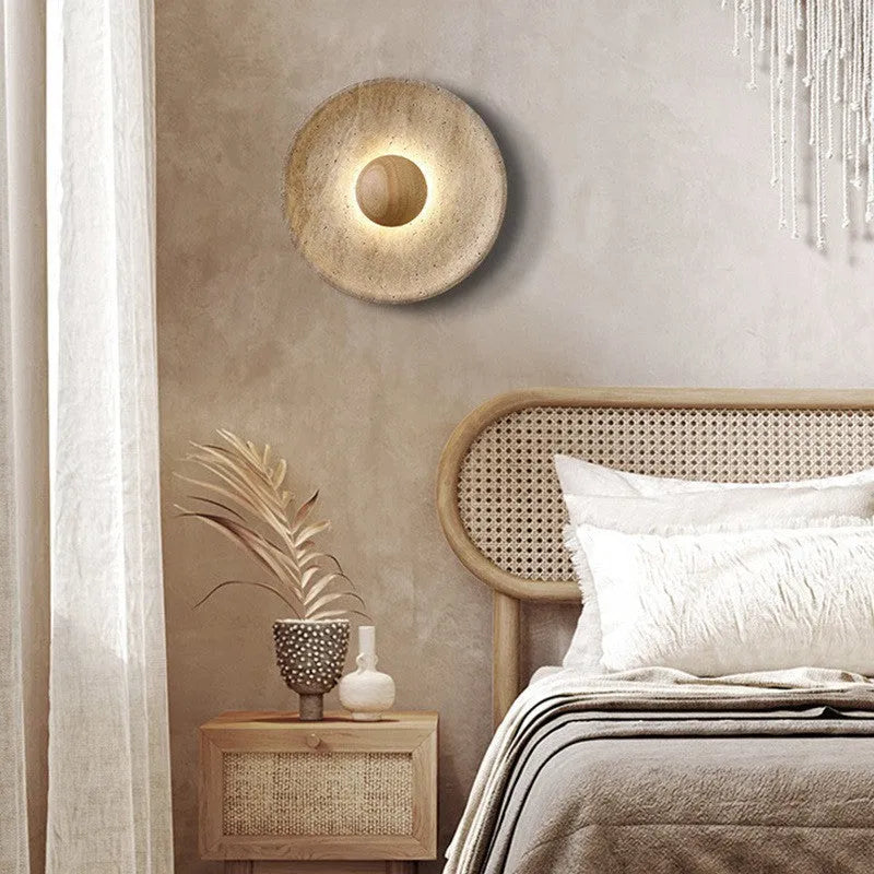 Marble LED wall lamp with tricolor light, walnut colour finish, modern simplicity design for bedside