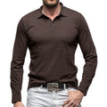 Men's long sleeve polo collar t-shirt in American retro style, shown in army green colour.