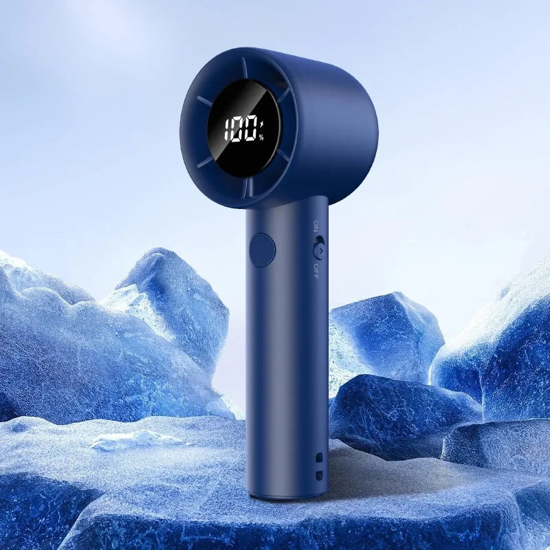 Handheld high-speed fan with five blades, available in Cool Black colour, compact design for USB charging