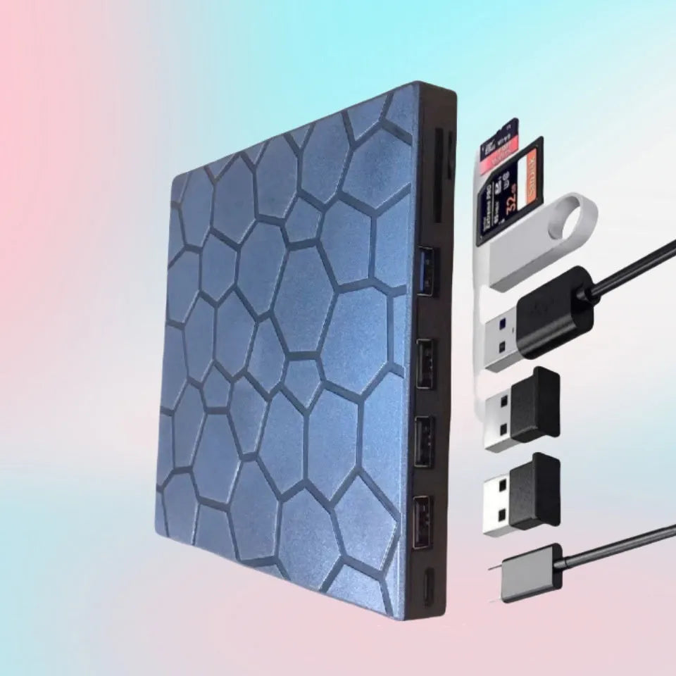 Black external USB CD drive with burner functionality for laptops