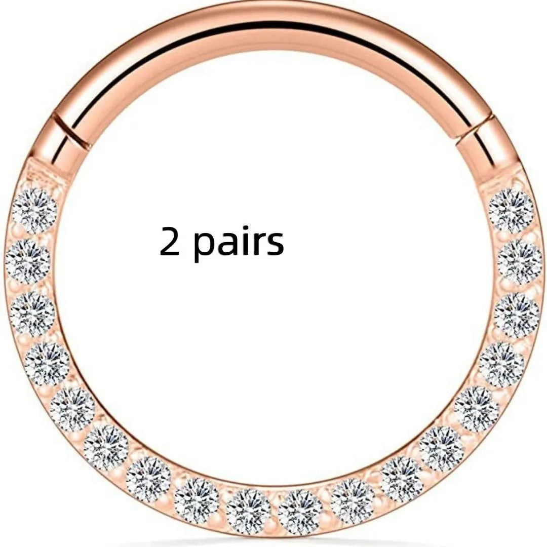 Stainless steel seamless nose ring with diamond detail in gold, rose gold and steel finishes