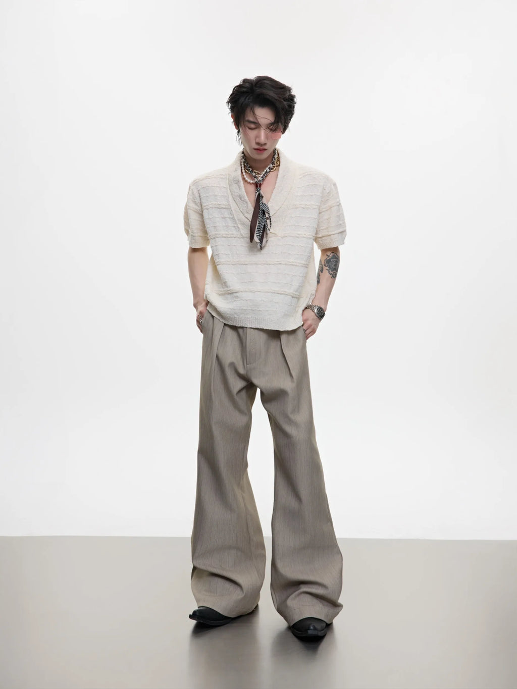 Men's skinny suit pants in black and brown, made of cotton and modal fibre blend