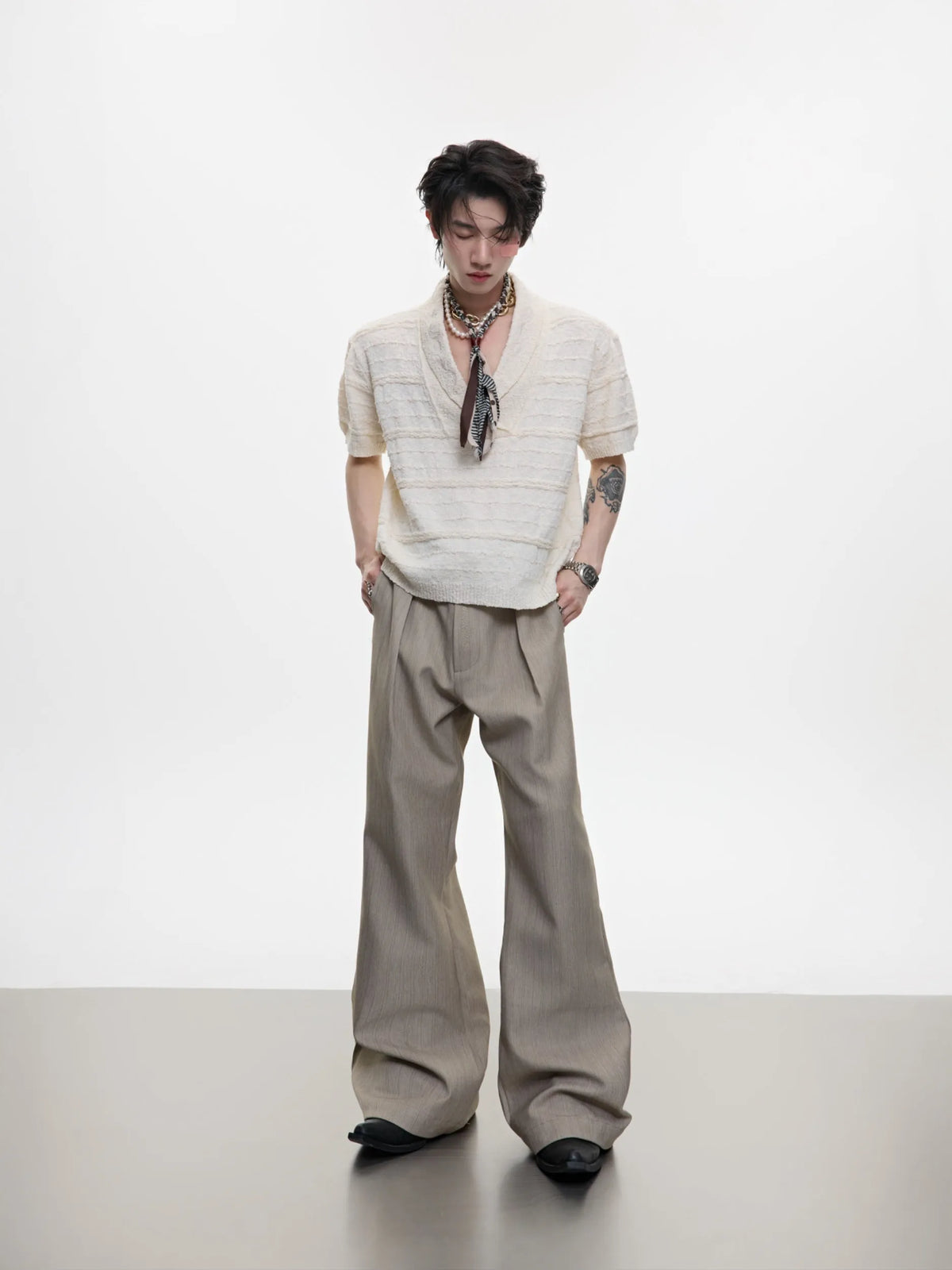 Men's skinny suit pants in black and brown, made of cotton and modal fibre blend