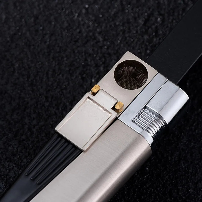 Silver foldable metal pipe lighter showing open stash compartment and ignition mechanism