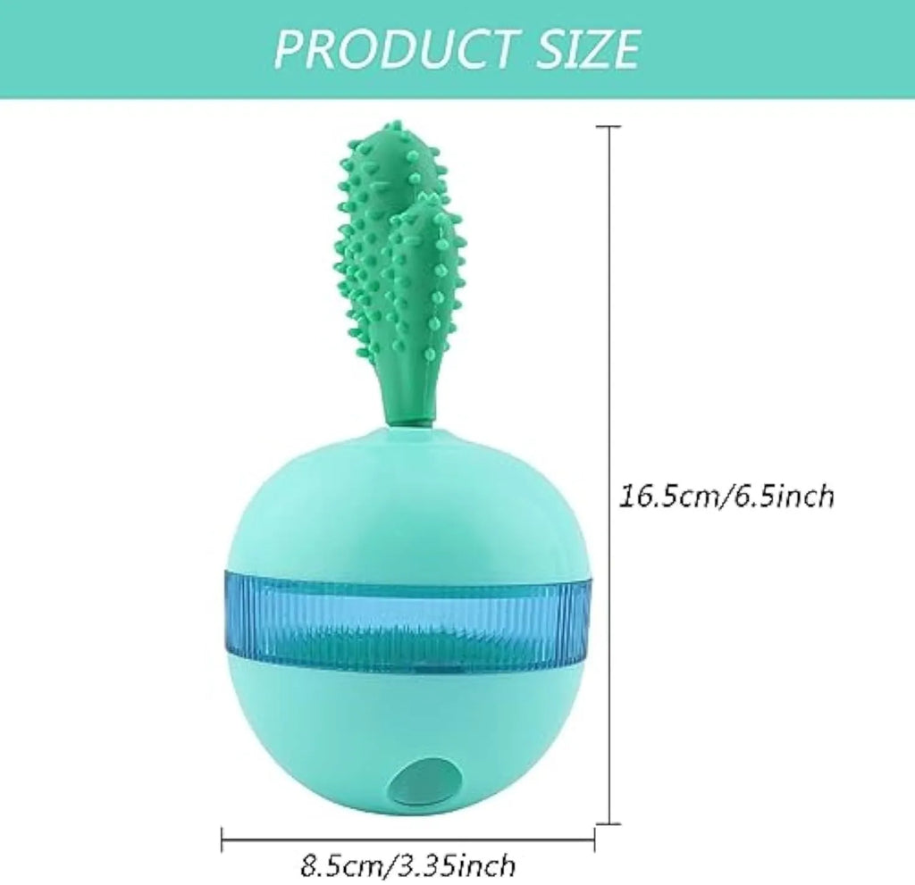 Blue durable rubber interactive dog toy ball with treat dispenser holes for medium large dogs.