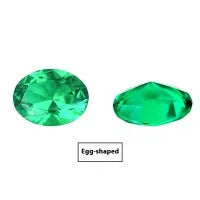 Cultivated emerald gemstones in Columbia green colour showing round, oval and emerald cut examples