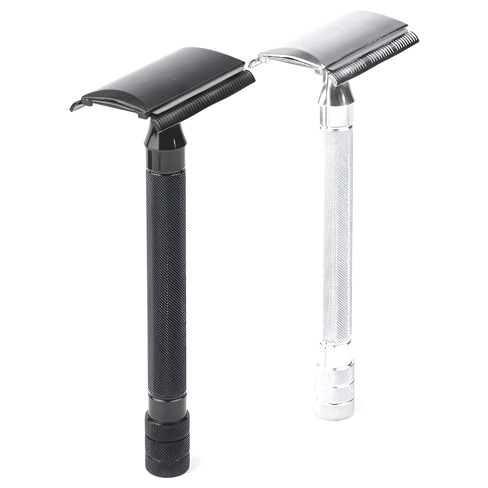 Traditional manual shaving razor scraper with brush combination set in black or silver colour