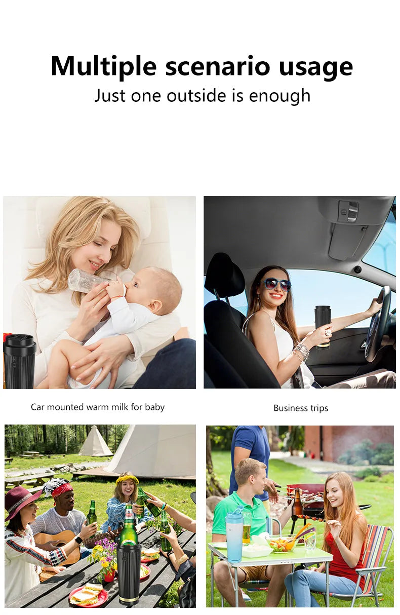 Car-mounted smart heating and cooling cup in black, 36W 12V, size 111x96x235mm, for vehicles homes offices