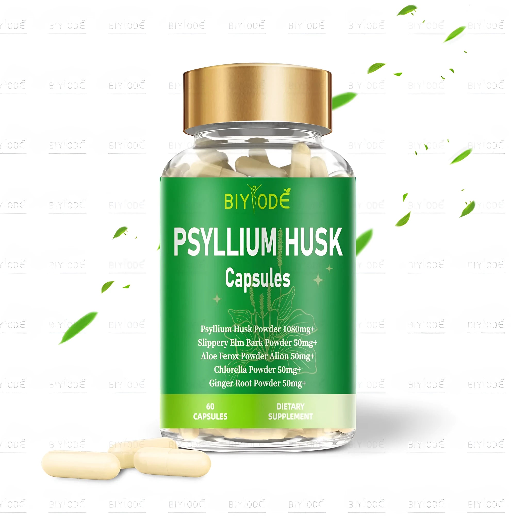 Bottle of psyllium husk powder capsules 60ct natural fibre supplement for digestion