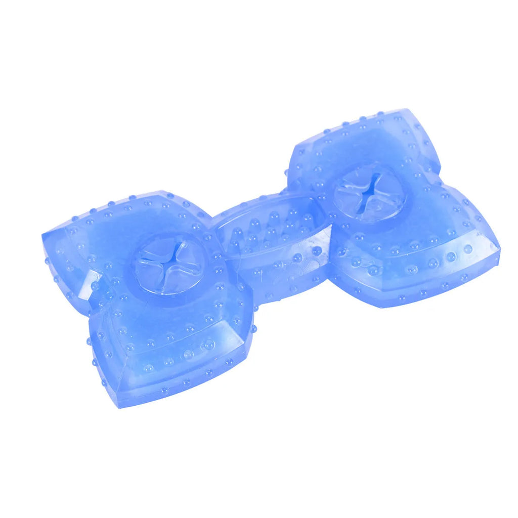 A non-toxic freezable dog chew toy for teething puppies and dogs, shown with a thickened outer design.