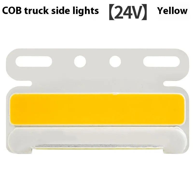 Waterproof aluminium alloy COB LED side light for 12v and 24v trucks in red, yellow, green, blue, or white.