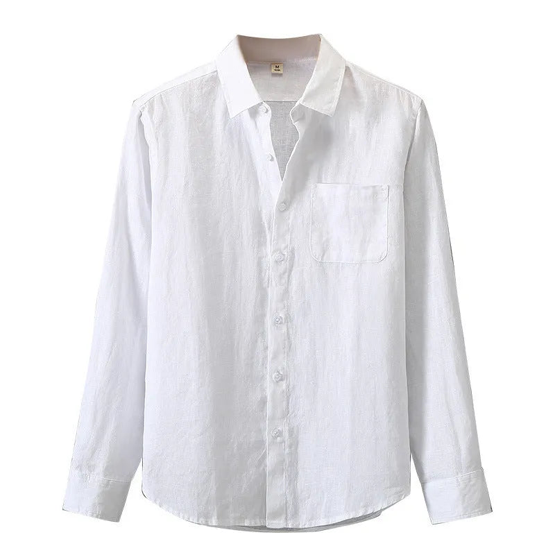 Linen long sleeve loose shirt in Chinese style cardigan design available in seven colours