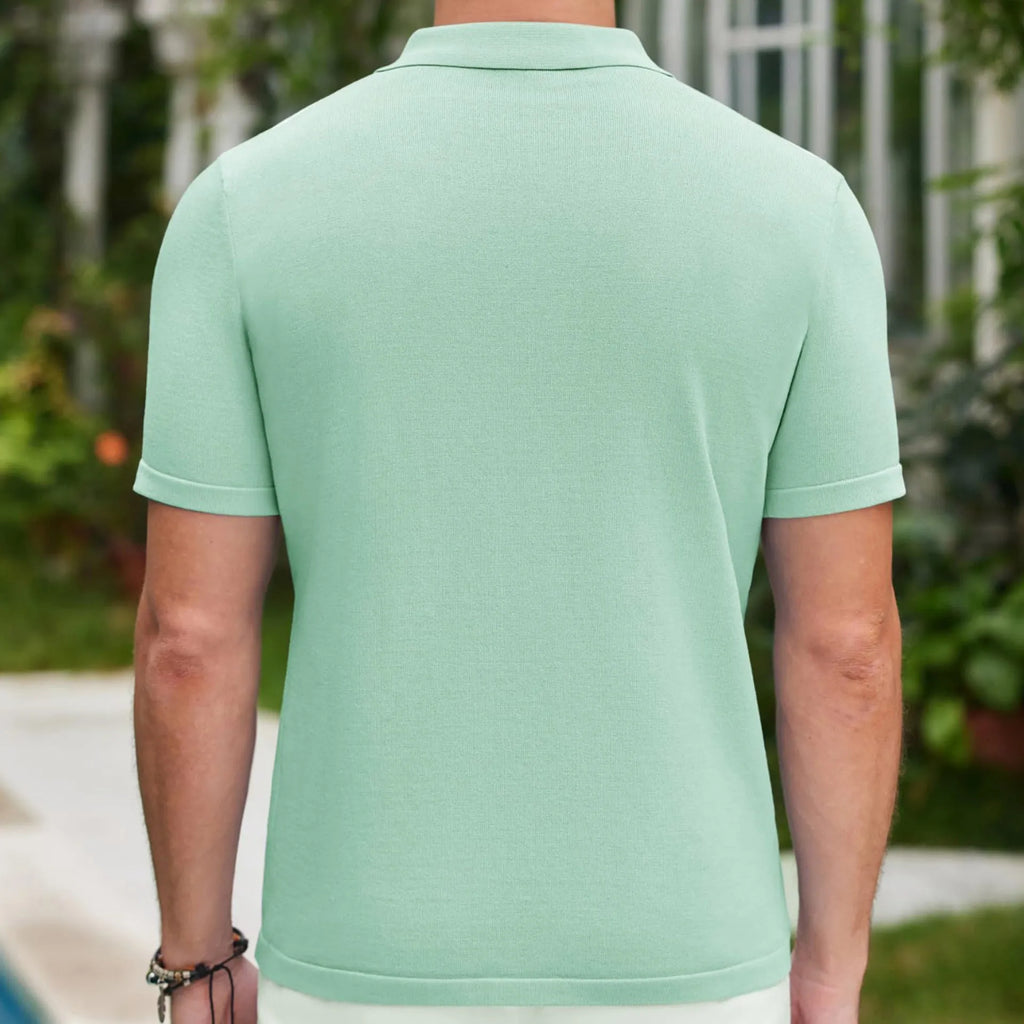 Men's Tencel polo shirt in green, wine red, or black, sizes M to 3XL, business casual style.