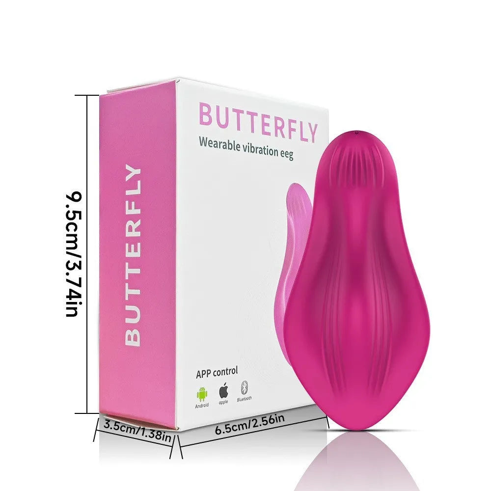 Rose Red silicone wearable butterfly massager for women with app remote control.