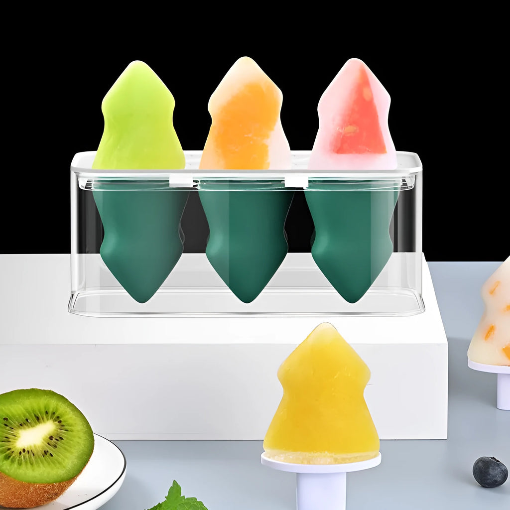 Homemade ice cream popsicle box silicone cube mold in green and yellow, 7.5x9.5x7.5cm