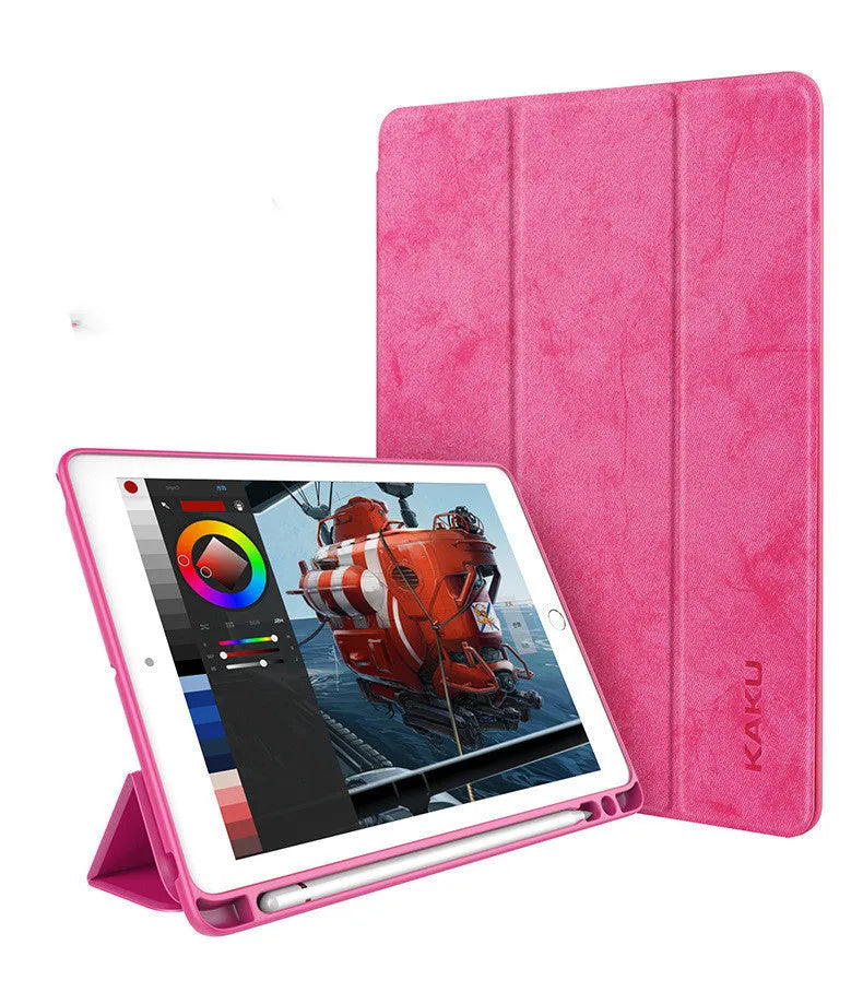 Leather tablet case with pen slot in clamshell design for iPad 10.2 10.5 9.7 Air Mini