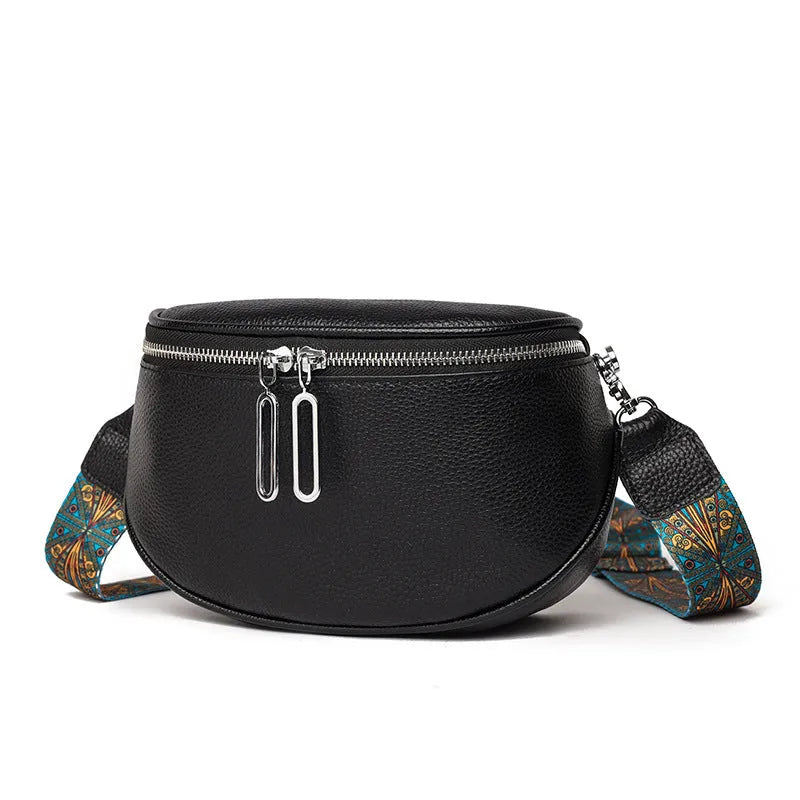 Green women's soft PU leather messenger bag with saddle shape and single shoulder strap.