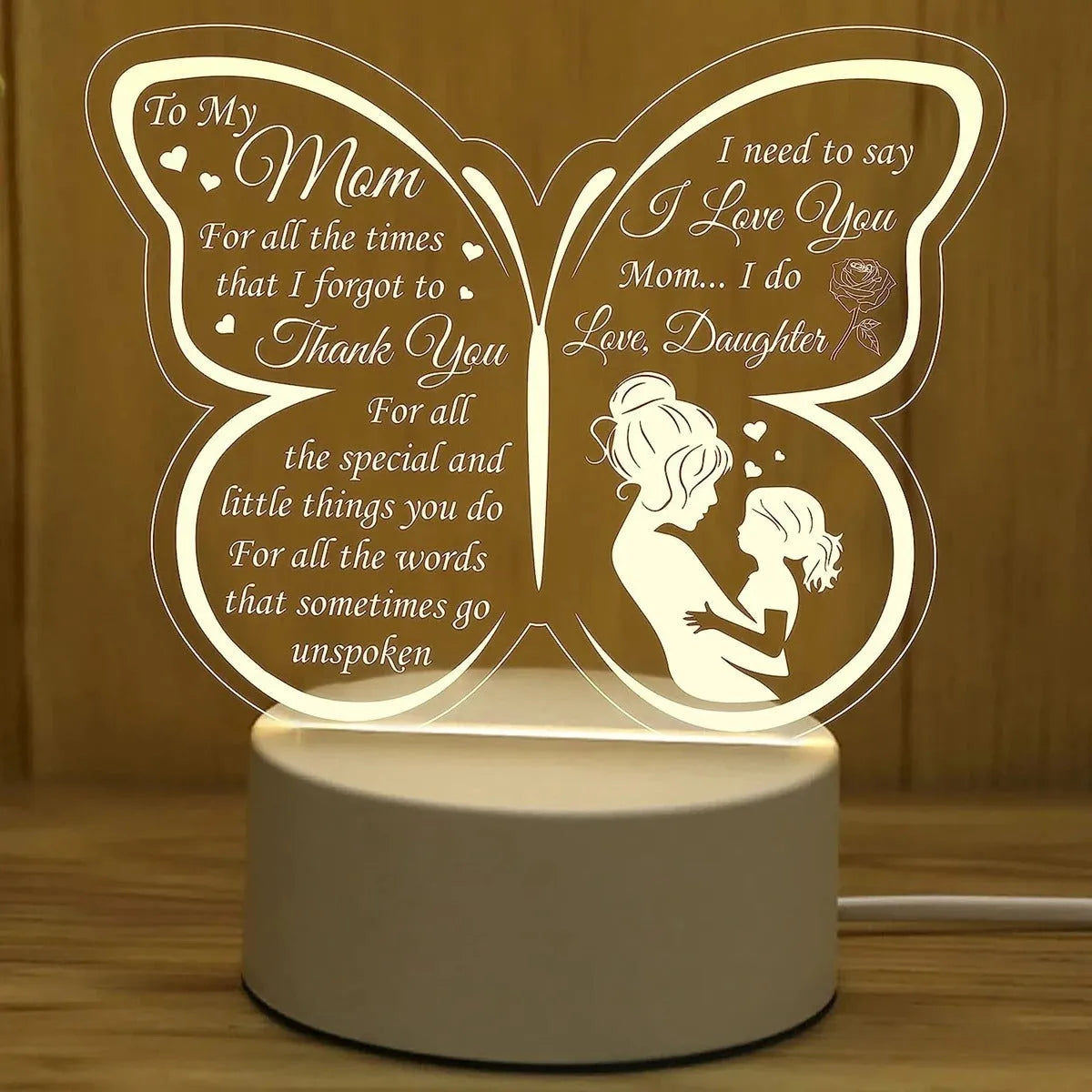 White heart shaped USB table lamp with touch control and love message display