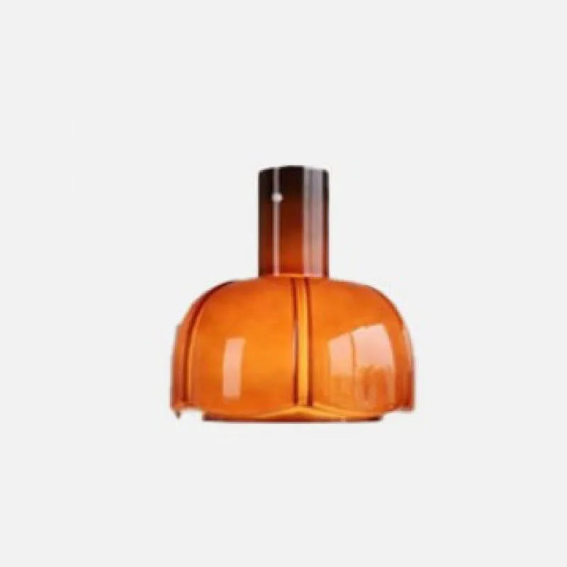 Close-up of a retro medieval-style glass bud chandelier pendant light with a warm glow.