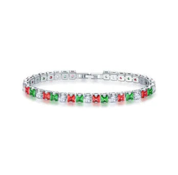 Square diamond geometric zircon bracelet with electroplated real platinum finish, showing gang drill detail.