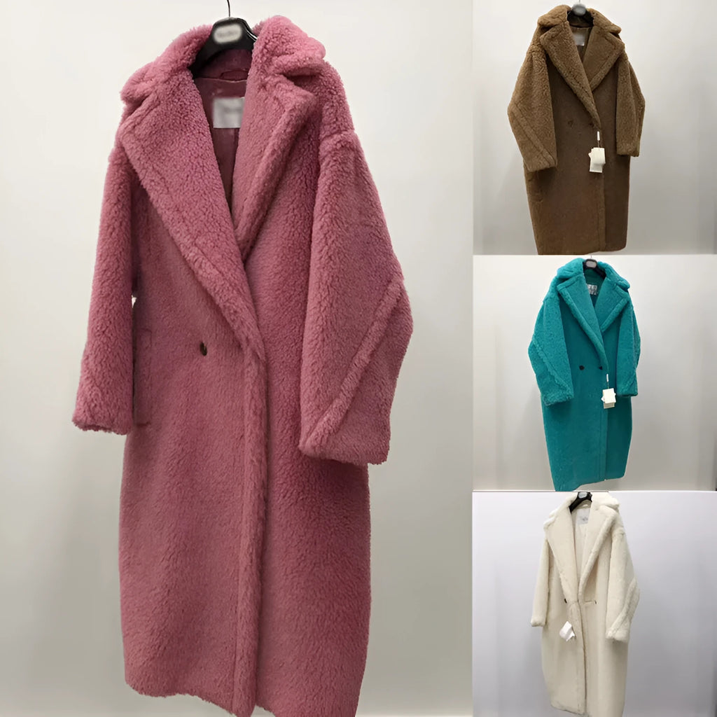 Women's Wool Coat Long Pink Wool Alpaca Fleecefiber Fur Coat Urban Style Temperament Commute Medium Length Coat Conventional Sleeve Long Sleeve XS S M Sizes