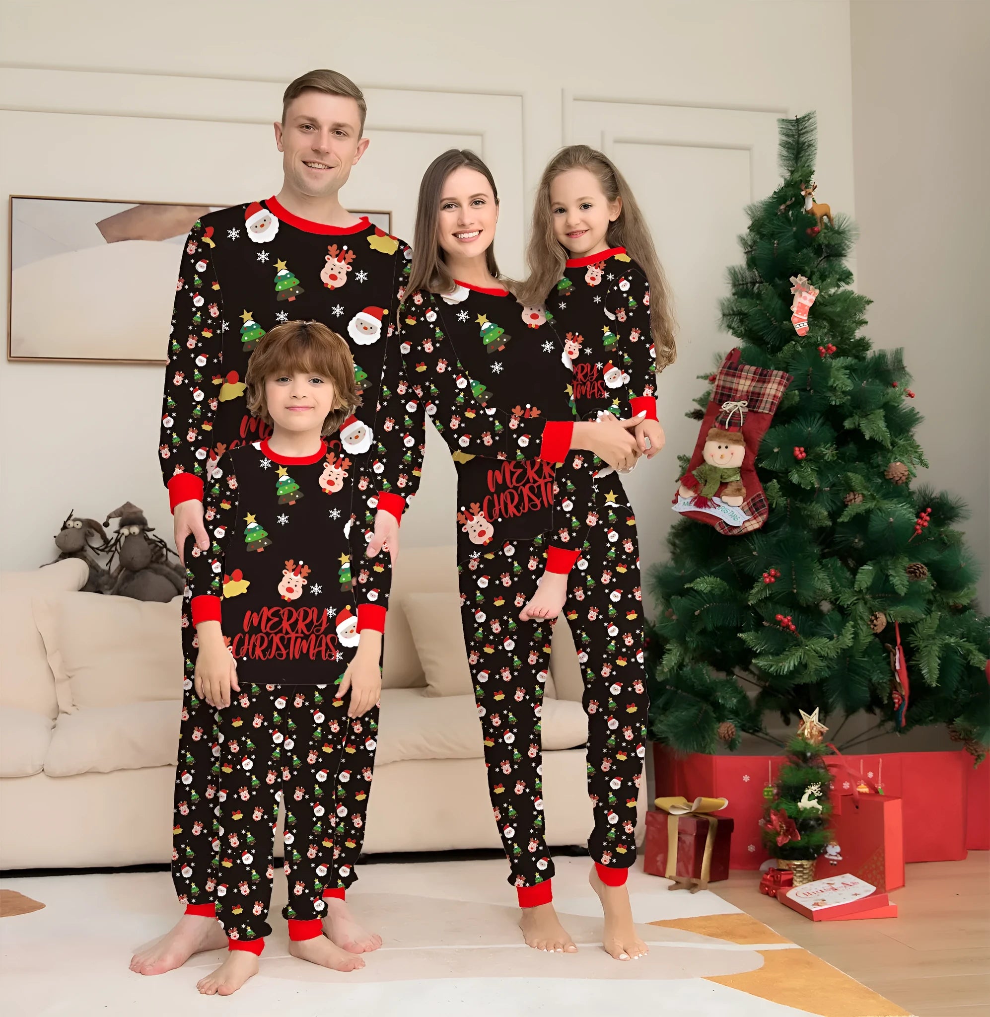 Family Christmas matching pajamas set in cotton with plaid designs for adults, children, babies and dogs