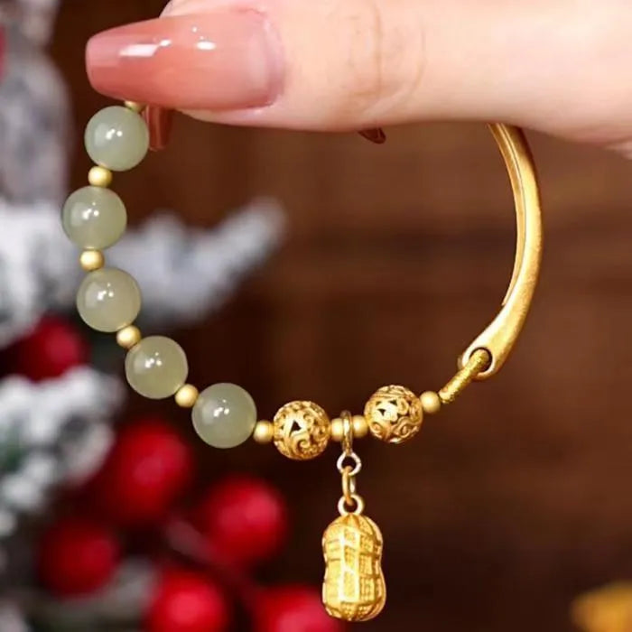 Fashion antique hydrangea adjustable bracelet with coloured glaze rabbit pendant