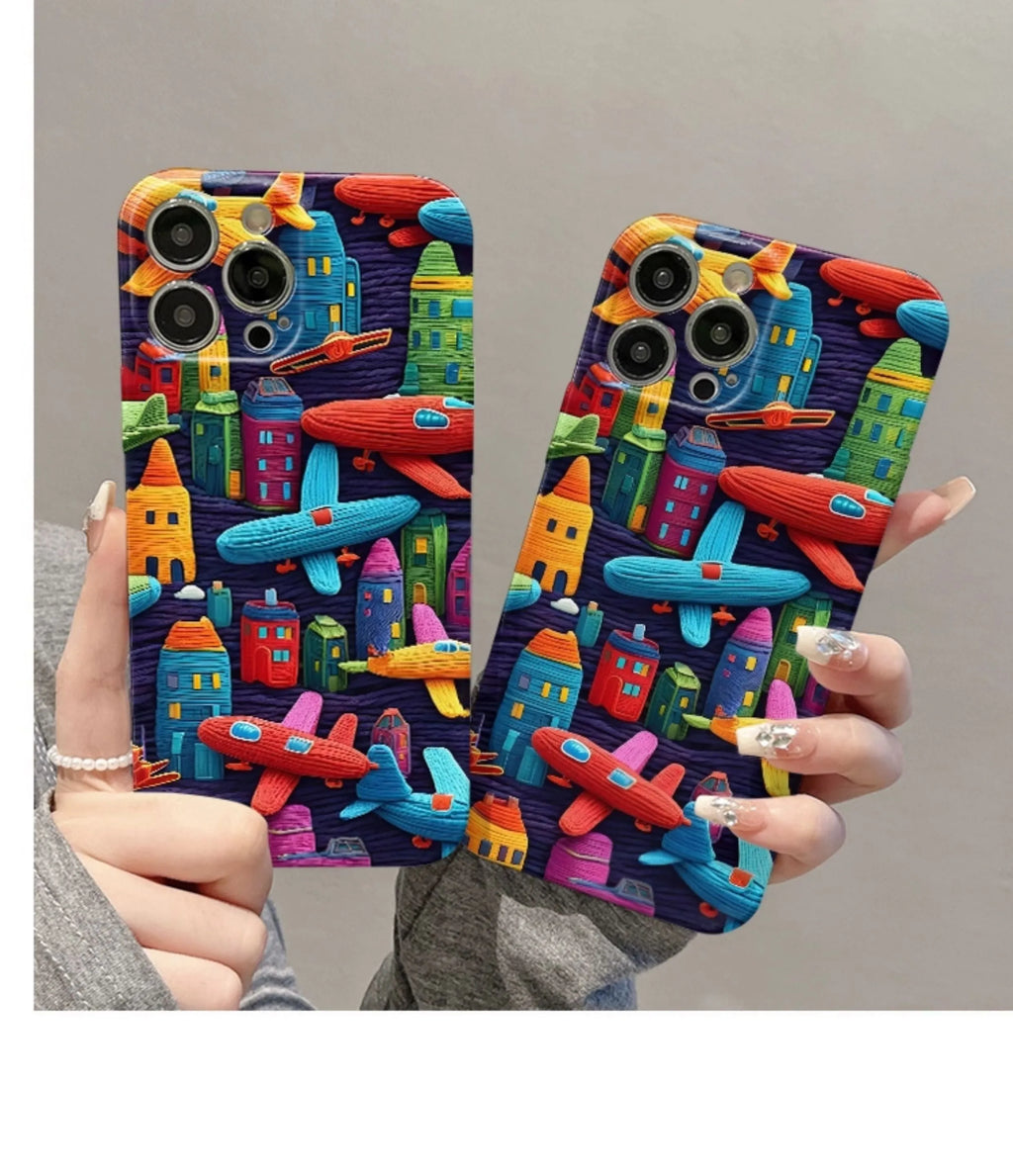 Minimalist airplane oil painting TPU phone case for iPhone, back cover with fall protection.