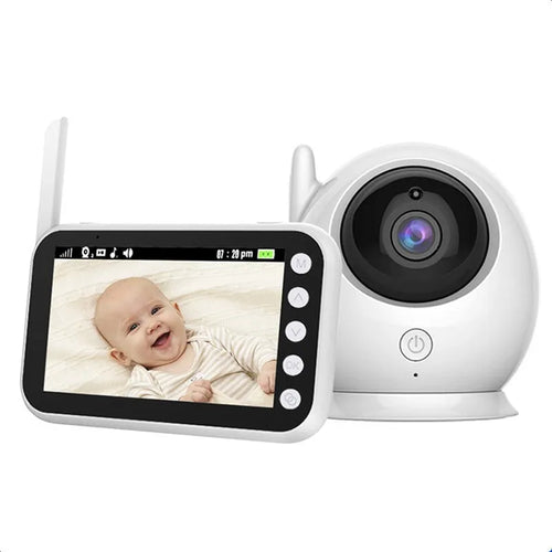 43 inch baby monitor with 4.3 inch LCD screen showing video feed of baby sleeping