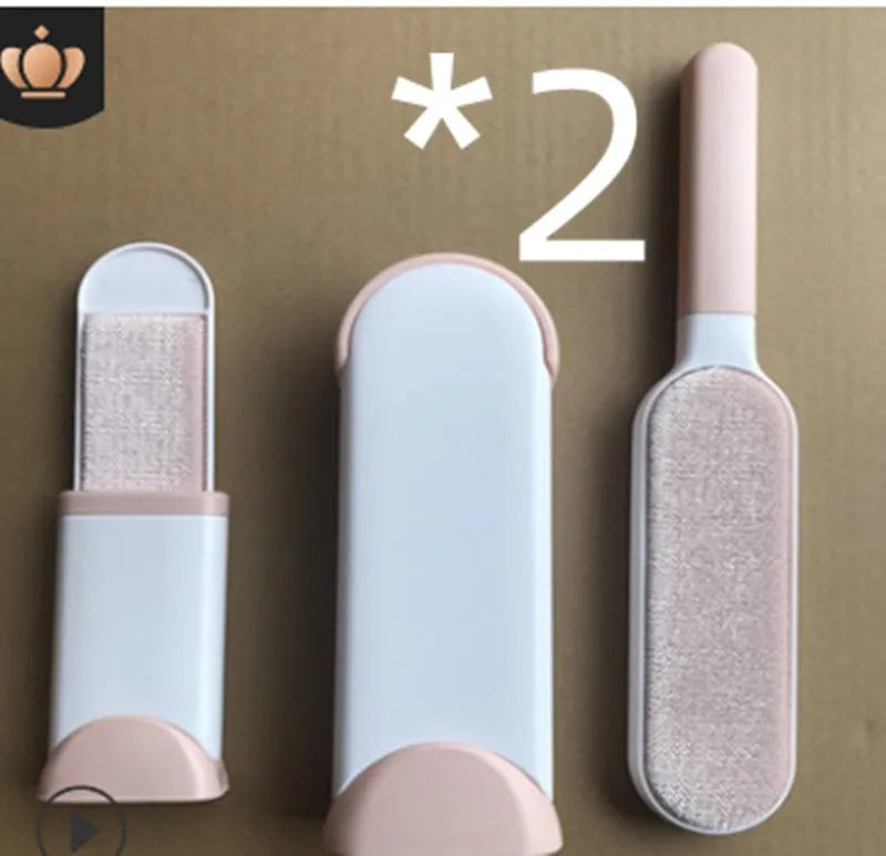 Blue reusable pet hair removal comb with double-sided lint brush and self-cleaning base