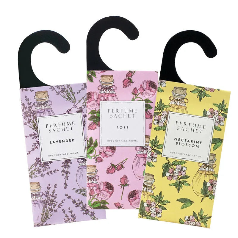 Set of five 30g household sachets in assorted fragrances, each 21x8cm, for wardrobes and drawers
