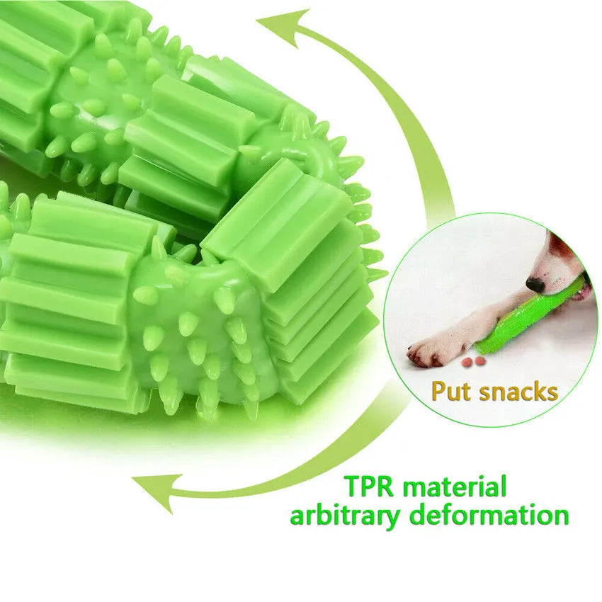 Green or orange rubber dog chew toy with treat dispenser for aggressive chewers