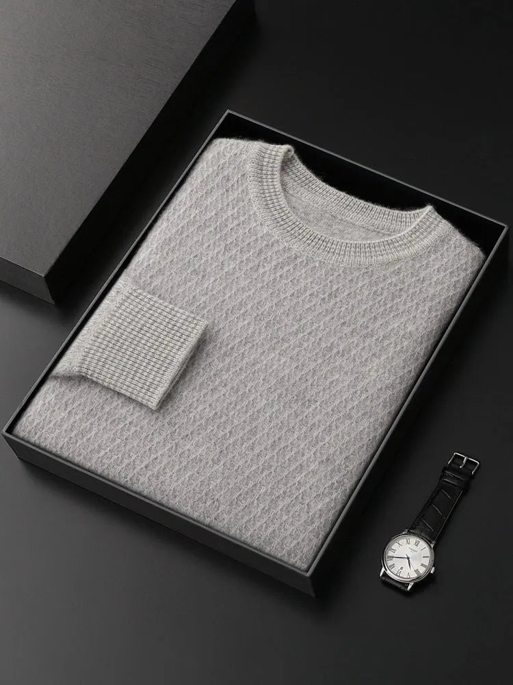 Round-neck thickened grid pullover sweater in loose fit, long-sleeve Korean style winter jumper, sizes S to XXL