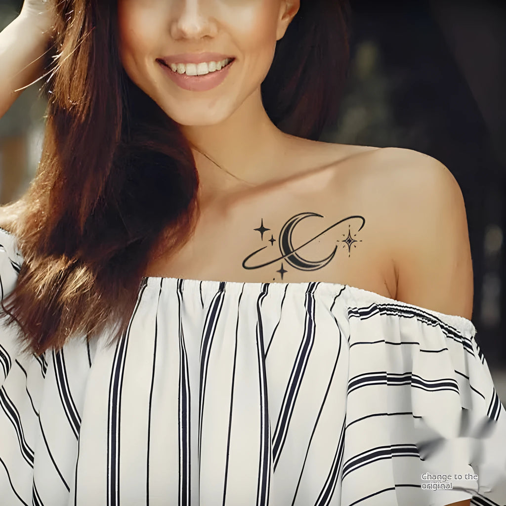 Waterproof herbal tattoo sticker with star ring moon design for temporary body art