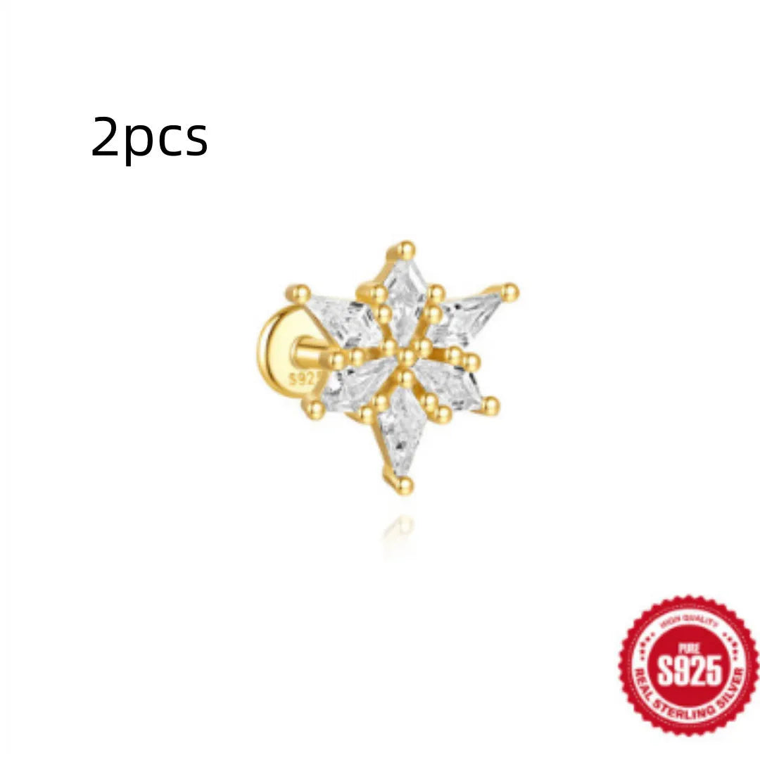 Geometric water drop shaped S925 sterling silver earrings with a flat spiral puncture back, in a gold electroplated finish.