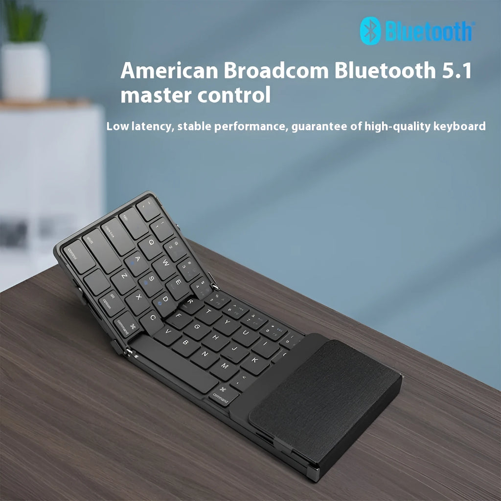 Black folding Bluetooth keyboard for mobile phones and tablets with touchpad or digital board options