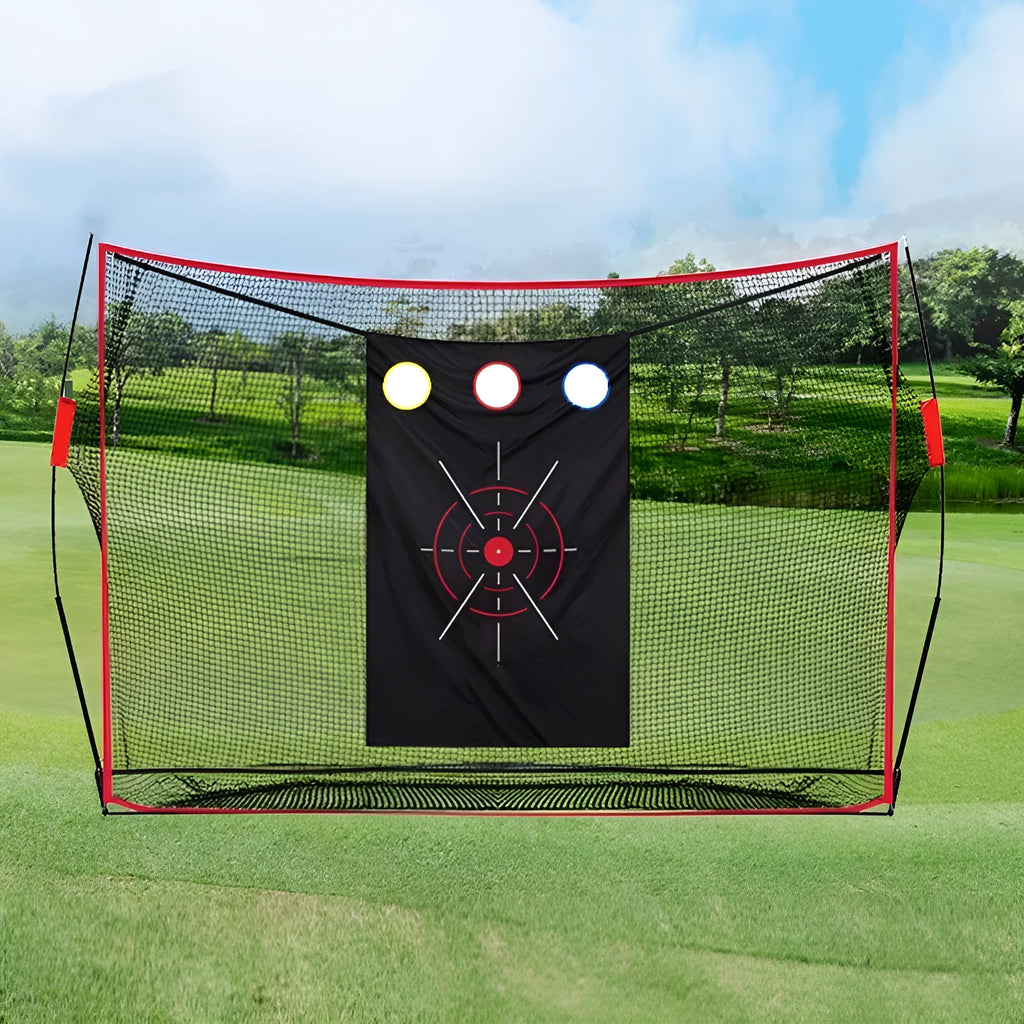 Golf swing wedge training net with 3-hole cross net and 30x60cm straw mat practice kit