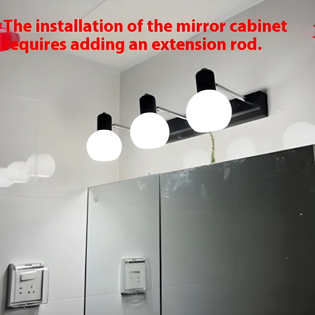 LED wall-mounted washstand mirror front lamp in American simple style, black finish, installed above a bathroom mirror