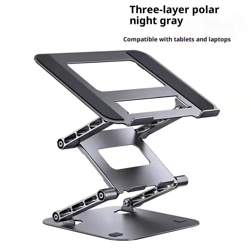 Three-layer elevated laptop stand in Bright Moon Silver on a desk with a laptop below 15.6 inches