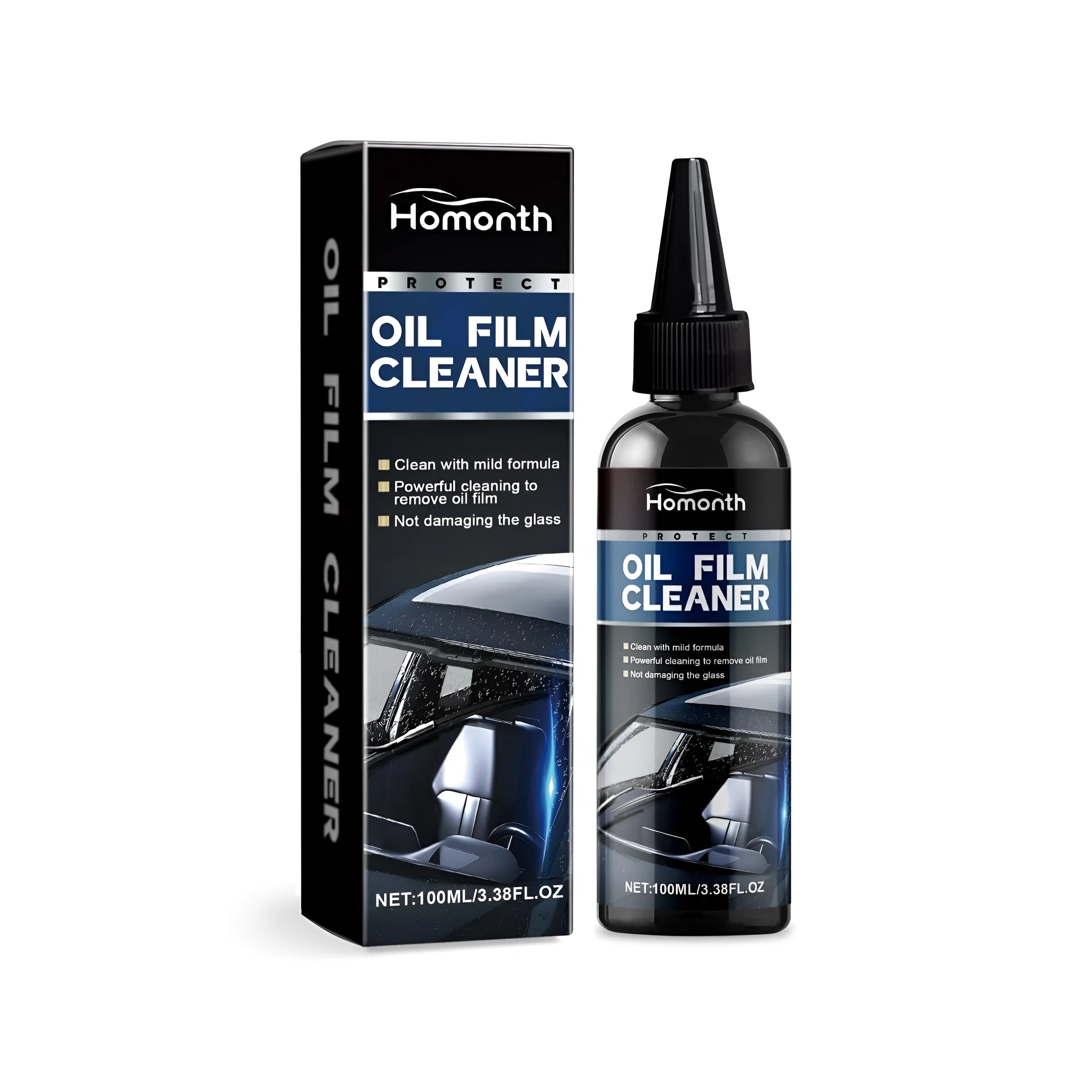 Oil film cleaner 100ml bottle 3.8x15.6cm water-based formula with sodium bicarbonate for glass grease removal