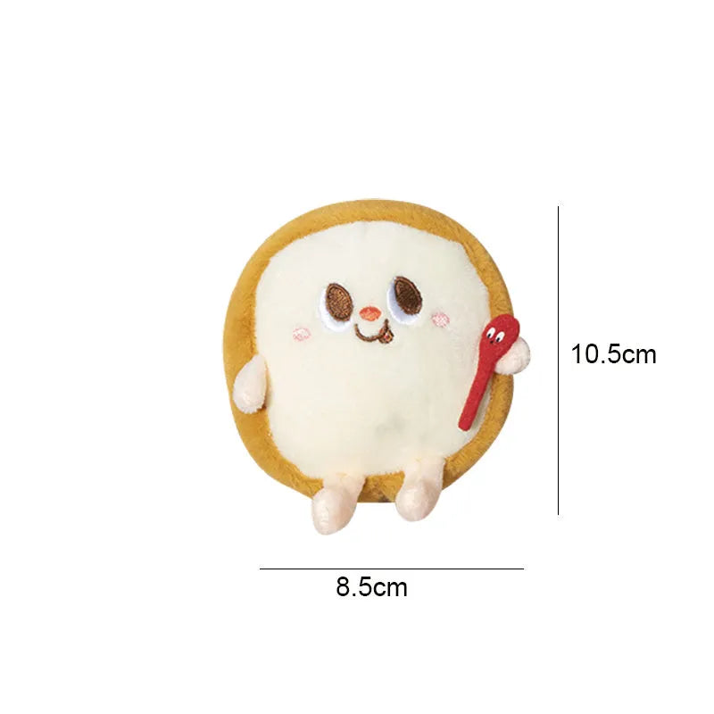 Five soft chew toys for kittens shaped like hamburger, chicken leg, fries, bread, and hot dog