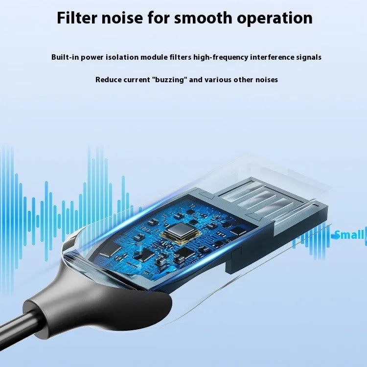 USB car Bluetooth audio receiver with zinc alloy USB plug, copper 3.5mm jack, and PU-sleeved cable.