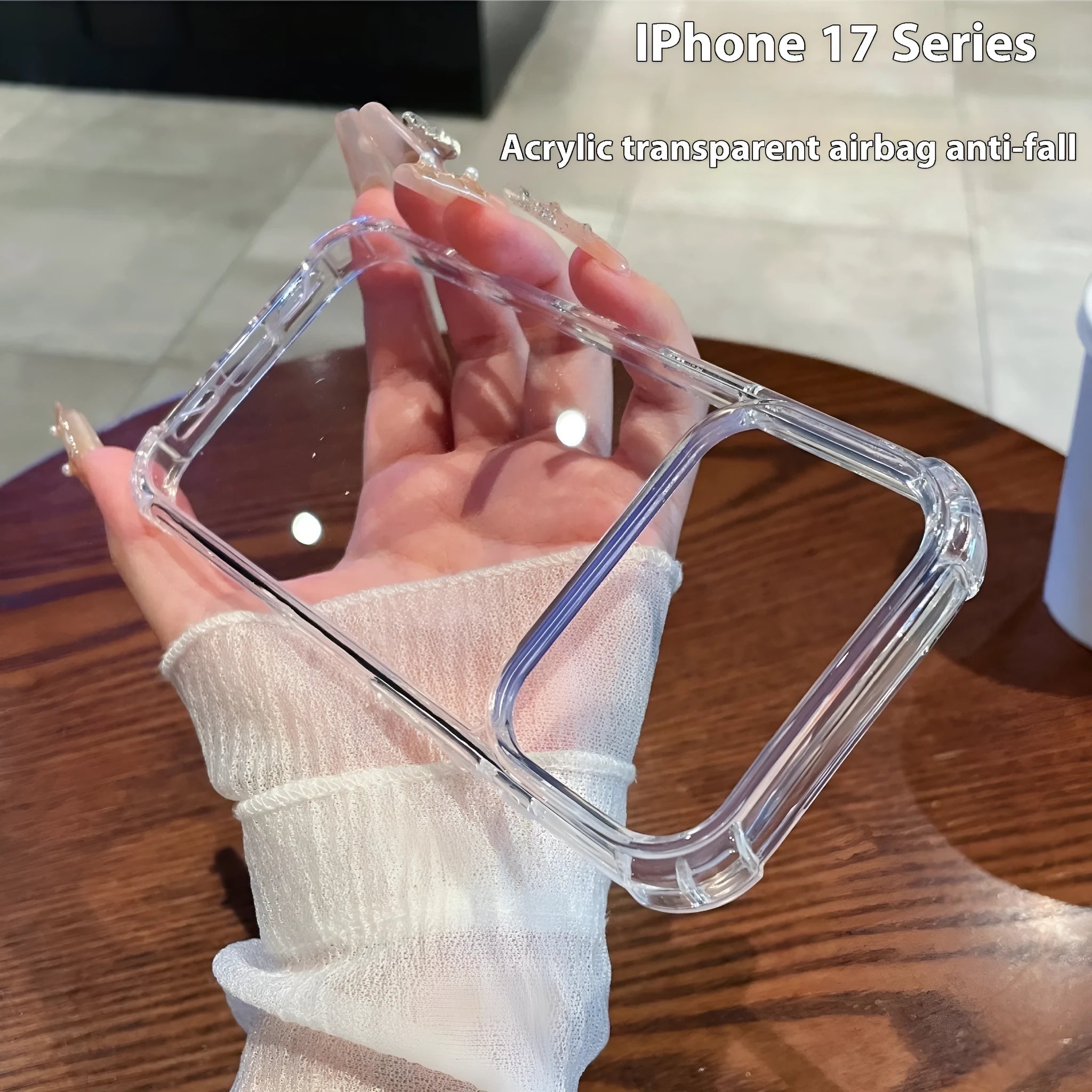 Transparent drop-resistant phone case for iPhone 11 to 17 series with airbag protection