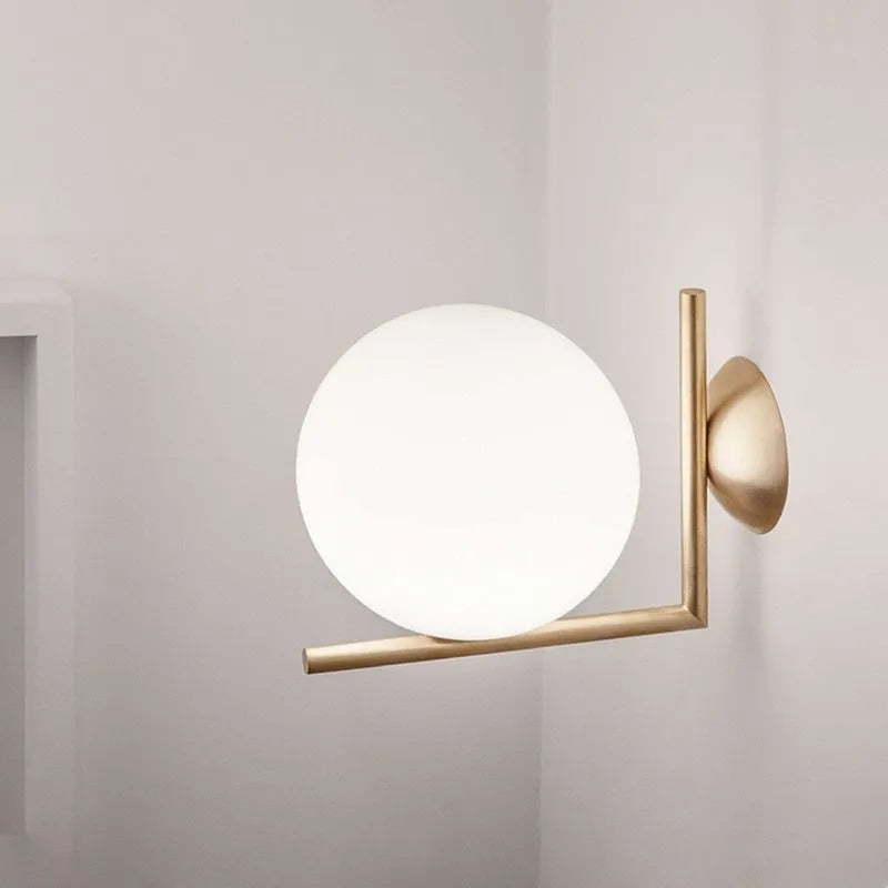 Glass wall lamp in brass finish for bedroom bedside corridor lighting Nordic style 220V