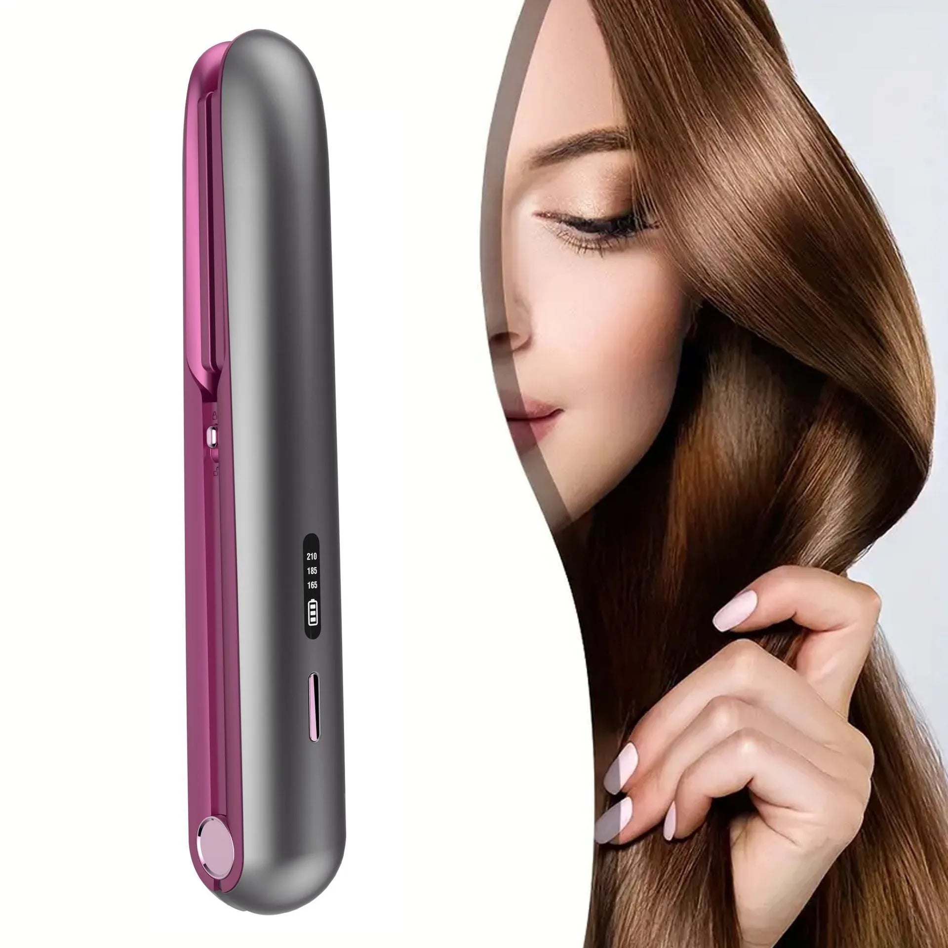 Moon shadow grey wireless hair straightener with tourmaline ceramic plates and 10 temperature settings